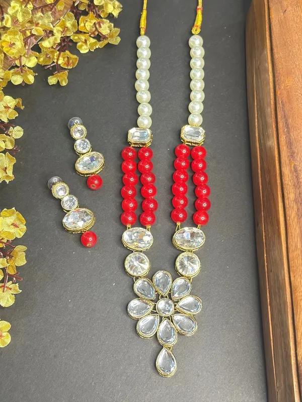 Rhodium_Plated_Beautiful_Double_Line_Pearl_And_Kundan_Necklace_Set_For_Women