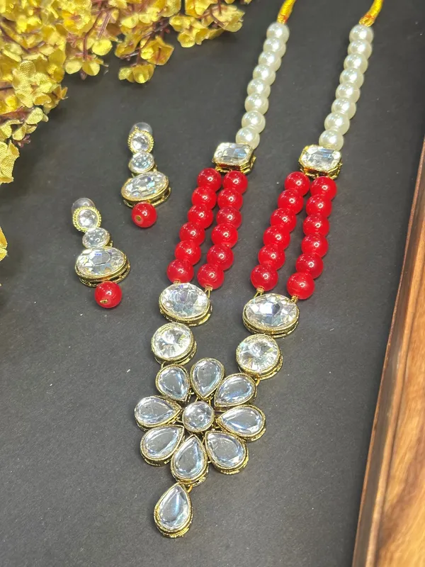 Rhodium_Plated_Beautiful_Double_Line_Pearl_And_Kundan_Necklace_Set_For_Women