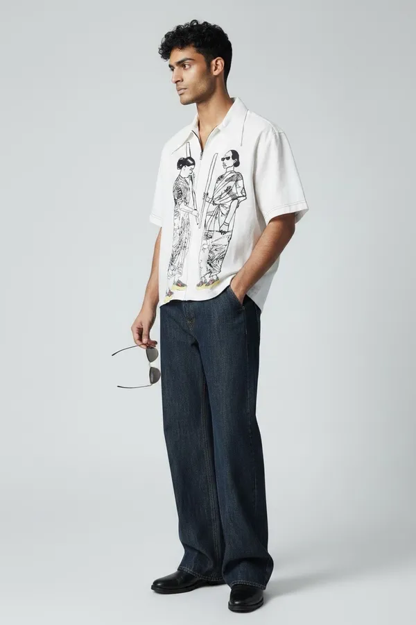 White_Premium_Thin_Denim_Zipper_Shirt_For_Men