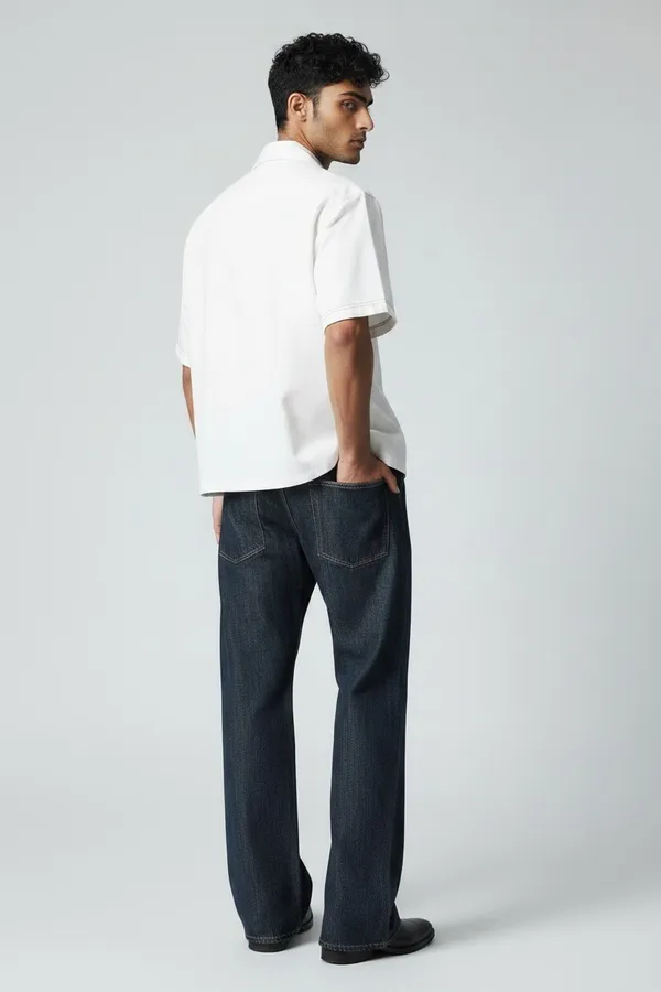 White_Premium_Thin_Denim_Zipper_Shirt_For_Men