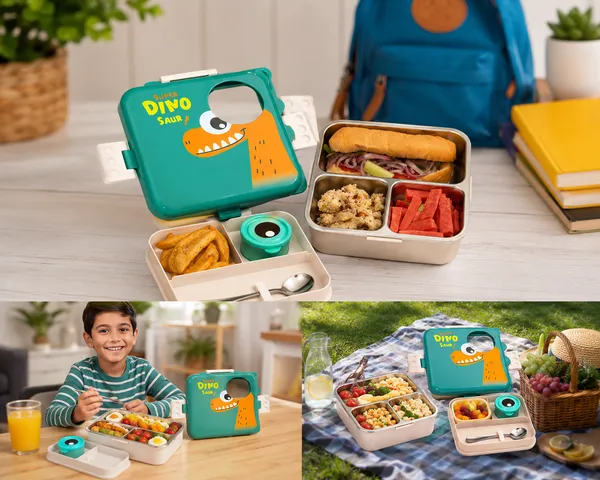 Bento_Lunch_Box_with_Stainless_Steel_Compartments,_Leakproof_Dinosaur_Design_comes_with_1_Detachable_Tray,_1_Small_Container_,_1_Spoon_&_Sauce_Container_Ideal_for_Kids_BPA_Free_1120ml+70ml-_Green
