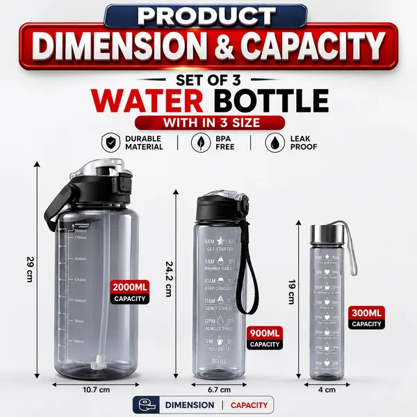 Motivational_Water_Bottle_Set_of_3,_BPA_Free,_Multicolor_Assorted_Color_(Any_Color_May_Be_Sent)_|_Pack_of_1_(Set_of_3-2000ML,_900ML,_300ML)