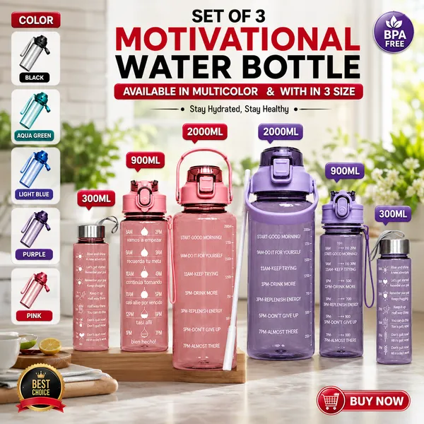 Motivational_Water_Bottle_Set_of_3,_BPA_Free,_Multicolor_Assorted_Color_(Any_Color_May_Be_Sent)_|_Pack_of_1_(Set_of_3-2000ML,_900ML,_300ML)