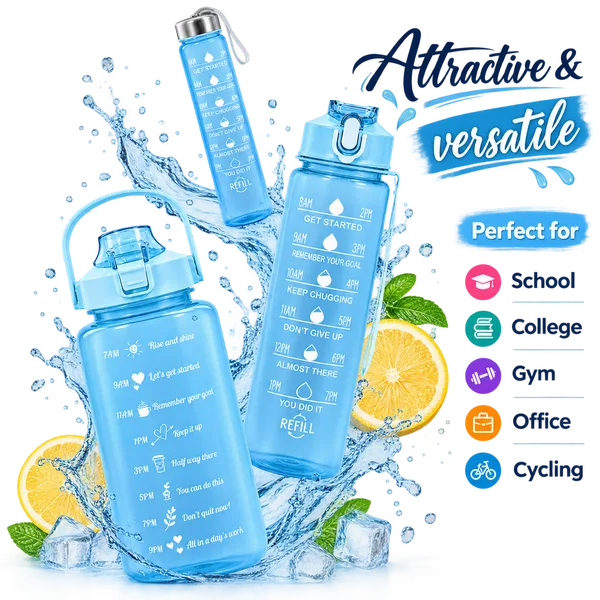 Motivational_Water_Bottle_Set_of_3,_BPA_Free,_Multicolor_Assorted_Color_(Any_Color_May_Be_Sent)_|_Pack_of_1_(Set_of_3-2000ML,_900ML,_300ML)