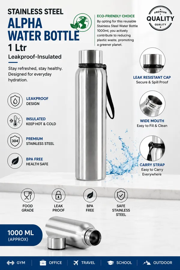 Stainless_Steel_Alpha_Water_Bottle_1_Litre_|_Leakproof_Insulated_Water_Bottle_with_Carry_Strap_|_BPA_Free,_Food_Grade,_Rust_Resistant,_Wide_Mouth_Water_Bottle