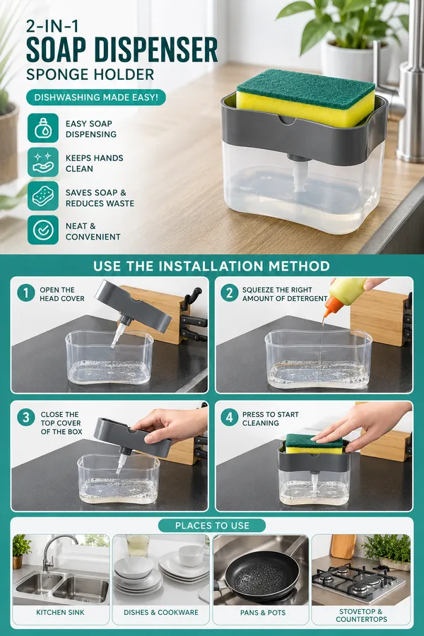 2-in-1_Liquid_Kitchen_Soap_Dispenser_With_Sponge_Holder__|Include_Free_Sponge_Scrubber_
