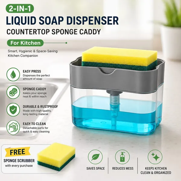 2-in-1_Liquid_Kitchen_Soap_Dispenser_With_Sponge_Holder__|Include_Free_Sponge_Scrubber_
