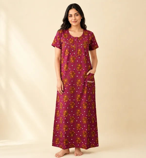 Pink_Cotton_Floral_Print_Nighty_For_Women