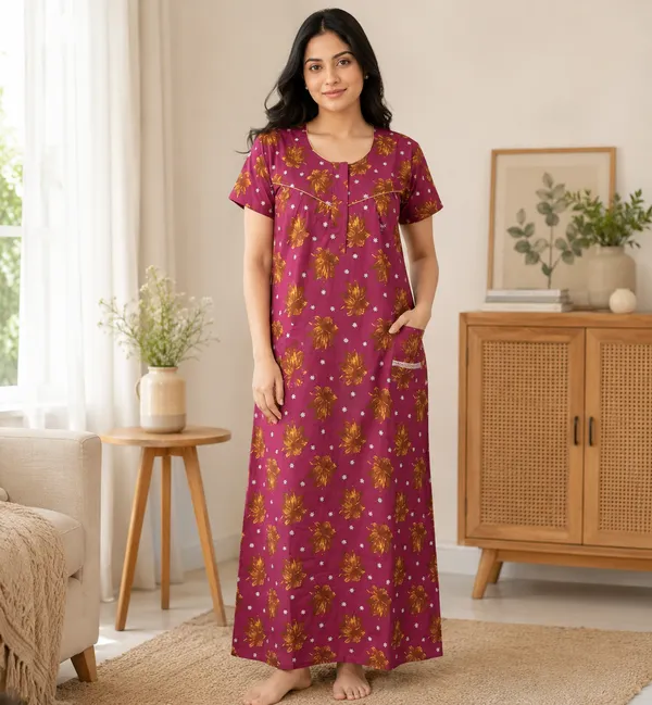 Pink_Cotton_Floral_Print_Nighty_For_Women