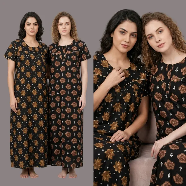 Dark_Green_Cotton_Floral_Print_Nighty_For_Women_Pack_Of_2