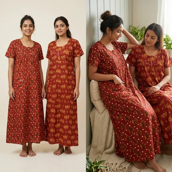 Red_Cotton_Floral_Nighty_Duo_For_Women