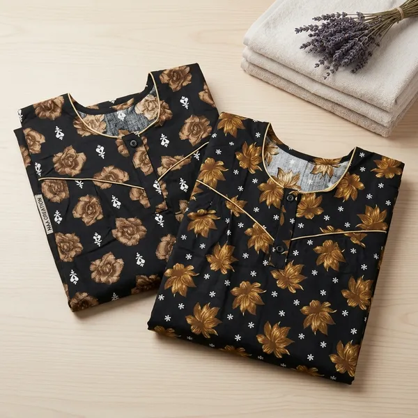 Dark_Green_Cotton_Floral_Nighty_Duo_For_Women