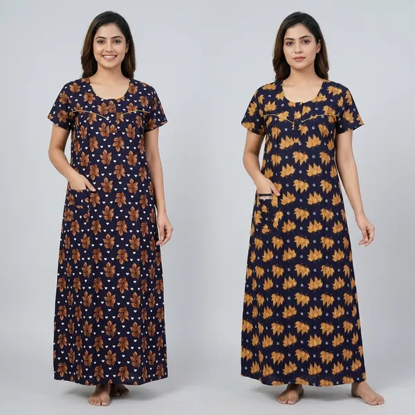 Navy_Blue_Cotton_Print_Nighty_Duo_For_Women