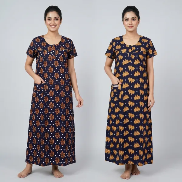 Navy_Blue_Cotton_Print_Nighty_Duo_For_Women