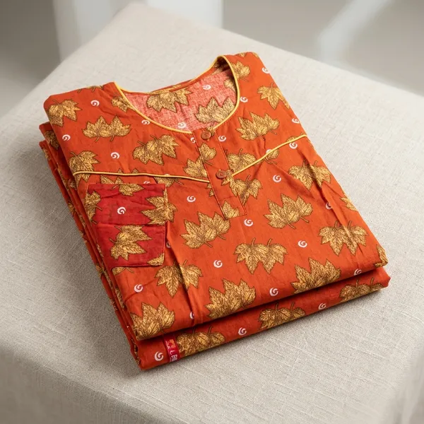 Orange_Cotton_A-Line_Floral_Print_Nighty_For_Women