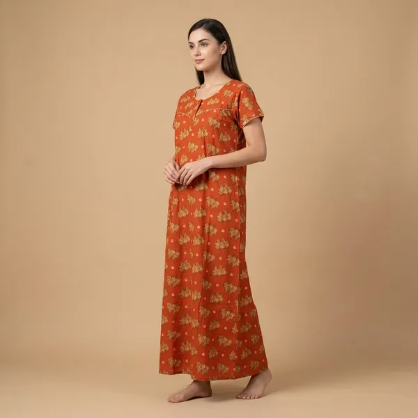 Orange_Cotton_A-Line_Floral_Print_Nighty_For_Women