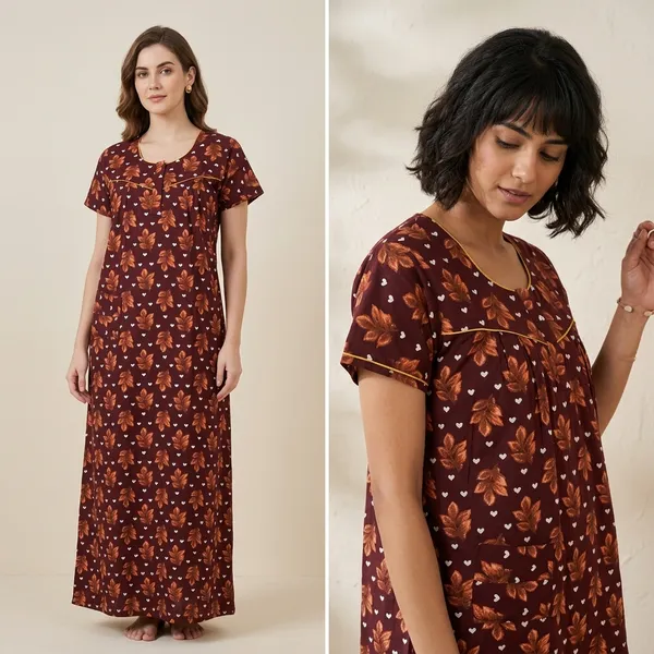 Brown_Cotton_Casual_Floral_Print_Nighty_For_Women