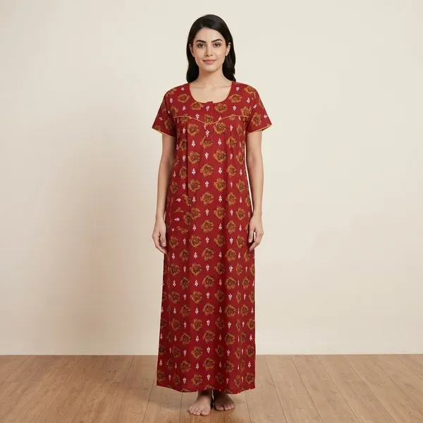 Red_Cotton_Blend_Floral_Print_Nighty_For_Women