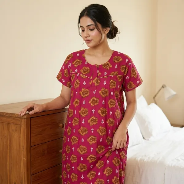 Pink_Cotton_Floral_Print_Nighty_For_Women
