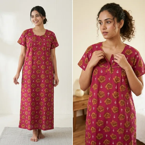 Pink_Cotton_Floral_Print_Nighty_For_Women