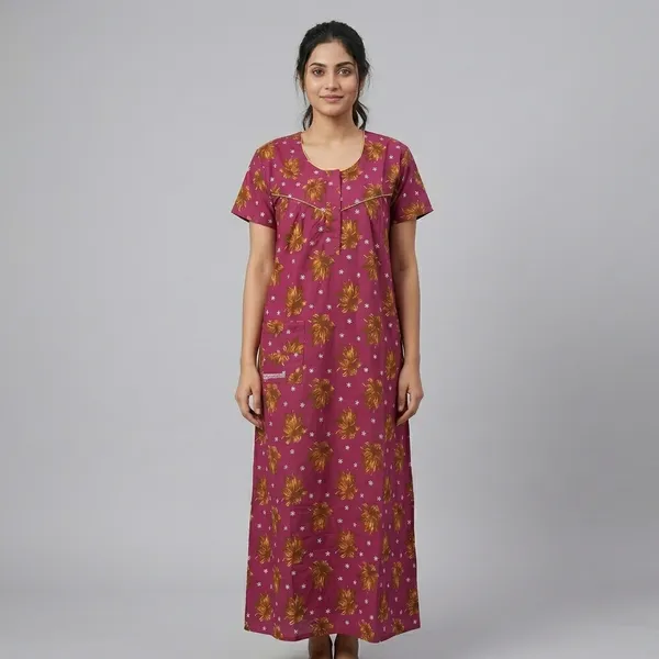 Pink_Cotton_Floral_Print_Nighty_For_Women