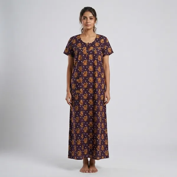 Brown_Cotton_Floral_Print_Nighty_For_Women