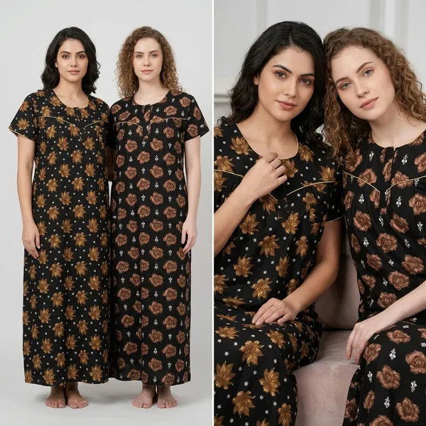 Dark_Green_Cotton_Floral_Print_Nighty_For_Women_Pack_Of_2