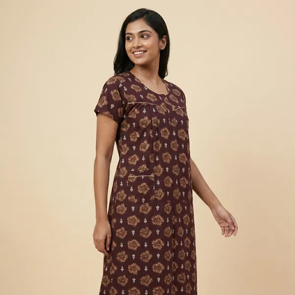Brown_Cotton_Straight_Fit_Floral_Print_Nighty_For_Women