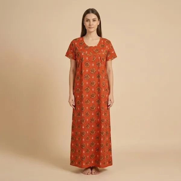 Orange_Cotton_Floral_Print_Nighty_For_Women