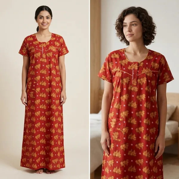 Red_Cotton_Floral_Print_Nighty_For_Women