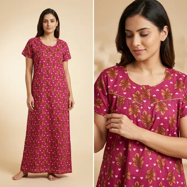 Pink_Cotton_Floral_Print_Salwar_Suit_Nighty_For_Women