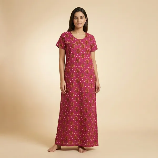 Pink_Cotton_Floral_Print_Salwar_Suit_Nighty_For_Women