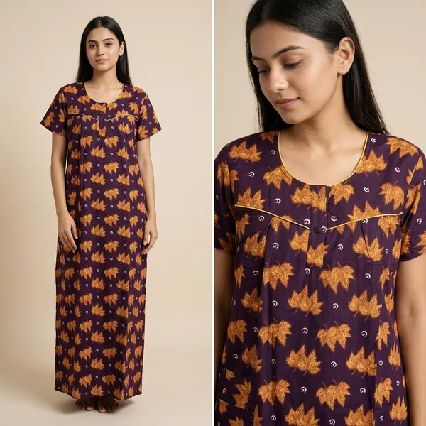 Violet_Cotton_Maple_Leaf_Print_Nighty_For_Women