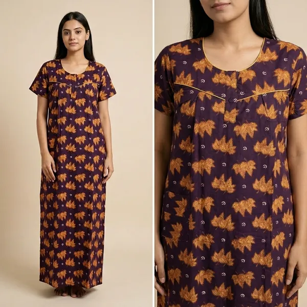Violet_Cotton_Maple_Leaf_Print_Nighty_For_Women