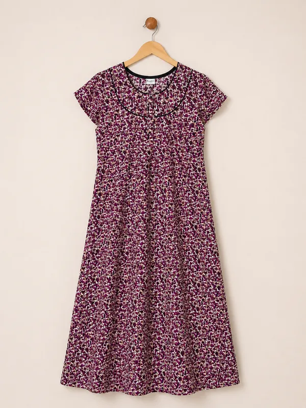 Women's_Purple_Lavender_Leaf_Printed_Cotton_Nighty_-_Elegant_Round_Neck_Nightdress_with_Black_Piping