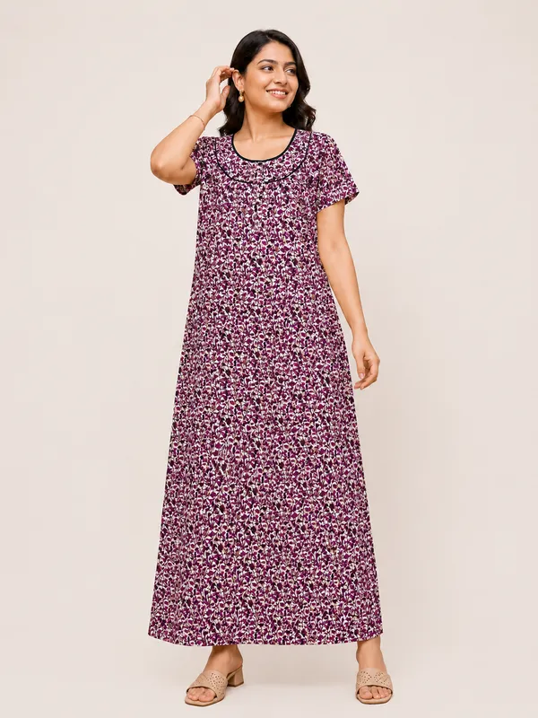 Women's_Purple_Lavender_Leaf_Printed_Cotton_Nighty_-_Elegant_Round_Neck_Nightdress_with_Black_Piping