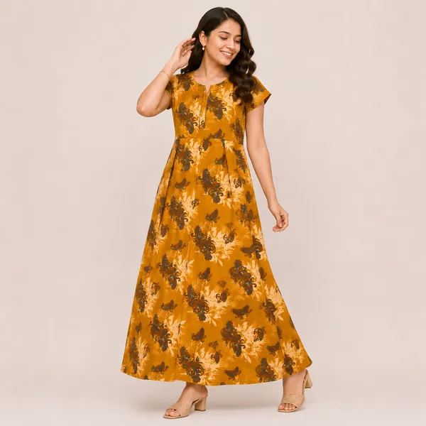 Women's_Mustard_Yellow_Paisley_Printed_Cotton_Nighty_-_Cozy_Round_Neck_Nightdress