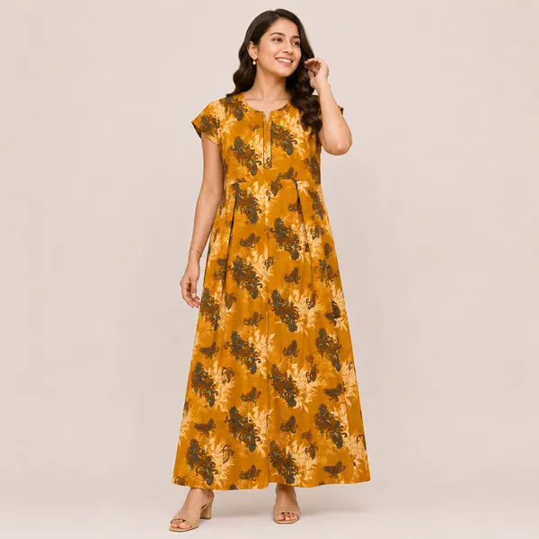 Women's_Mustard_Yellow_Paisley_Printed_Cotton_Nighty_-_Cozy_Round_Neck_Nightdress