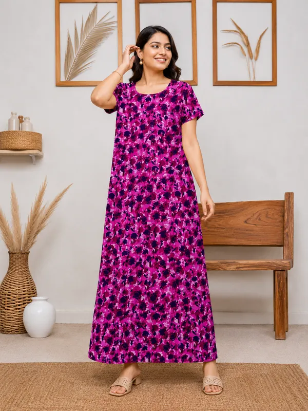 Women's_Rani_Pink_Floral_Printed_Cotton_Nighty_-_Cozy_Round_Neck_Nightdress