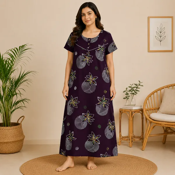 Premium_Cotton_Maroon_Nightwear_Nighty_with_Floral_Print_for_Women