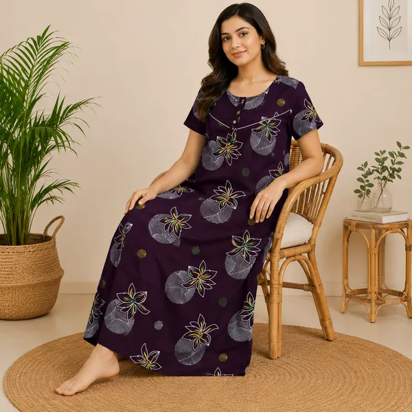 Premium_Cotton_Maroon_Nightwear_Nighty_with_Floral_Print_for_Women