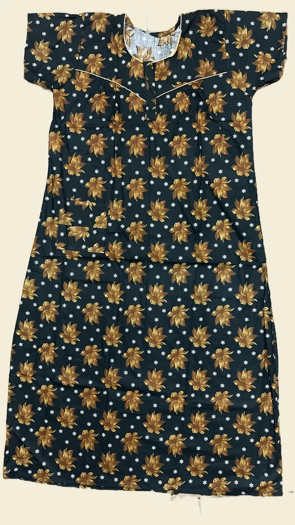 Dark_Green_Cotton_Slim_Fit_Floral_Print_Nighty_For_Women