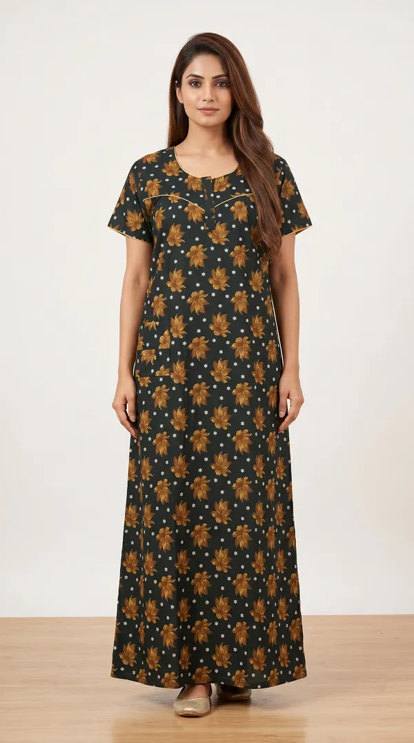 Dark_Green_Cotton_Slim_Fit_Floral_Print_Nighty_For_Women