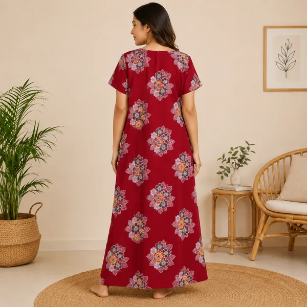 Premium_Cotton_Red_Nightwear_Nighty_with_Floral_Print_for_Women