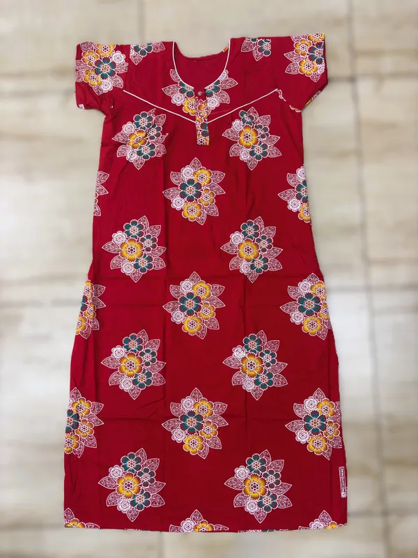Premium_Cotton_Red_Nightwear_Nighty_with_Floral_Print_for_Women