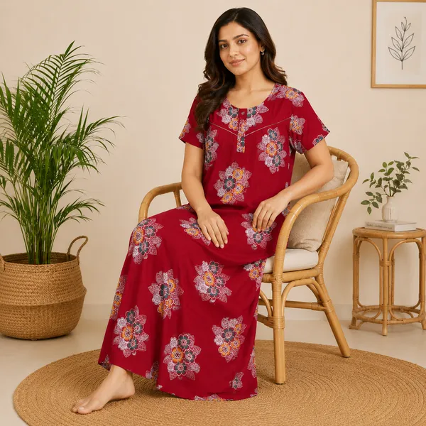 Premium_Cotton_Red_Nightwear_Nighty_with_Floral_Print_for_Women