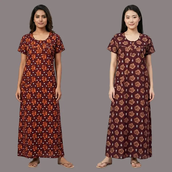 Brown_Cotton_Floral_Nighty_Duo_For_Women