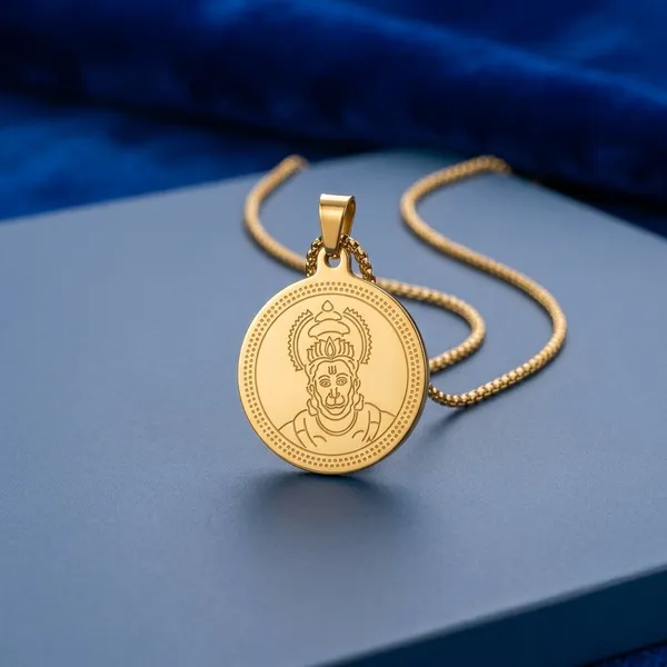 Gold_Steel_Hanuman_Engraved_Round_Pendant_Chain_For_Men