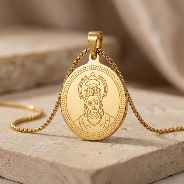 Gold_Steel_Hanuman_Engraved_Round_Pendant_Chain_For_Men