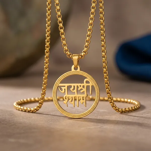 Gold_Stainless_Steel_Plated_Jai_Shri_Shyam_Pendant_Chain_For_Men
